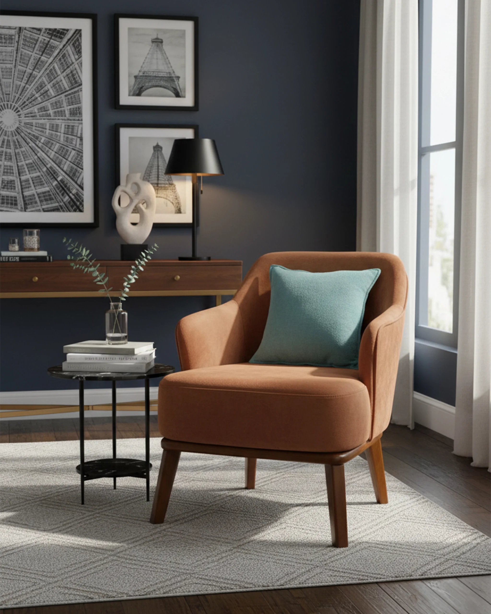 Premium Velvet Single Chair with Heavy Wooden Fram